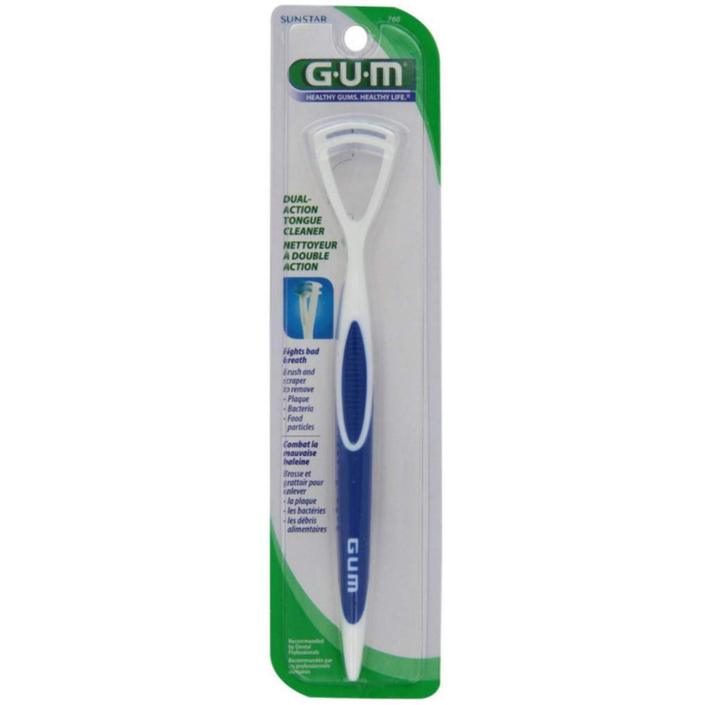 GUM - 760RB Dual Action Tongue Cleaner Brush and Scraper (Colors May Vary)