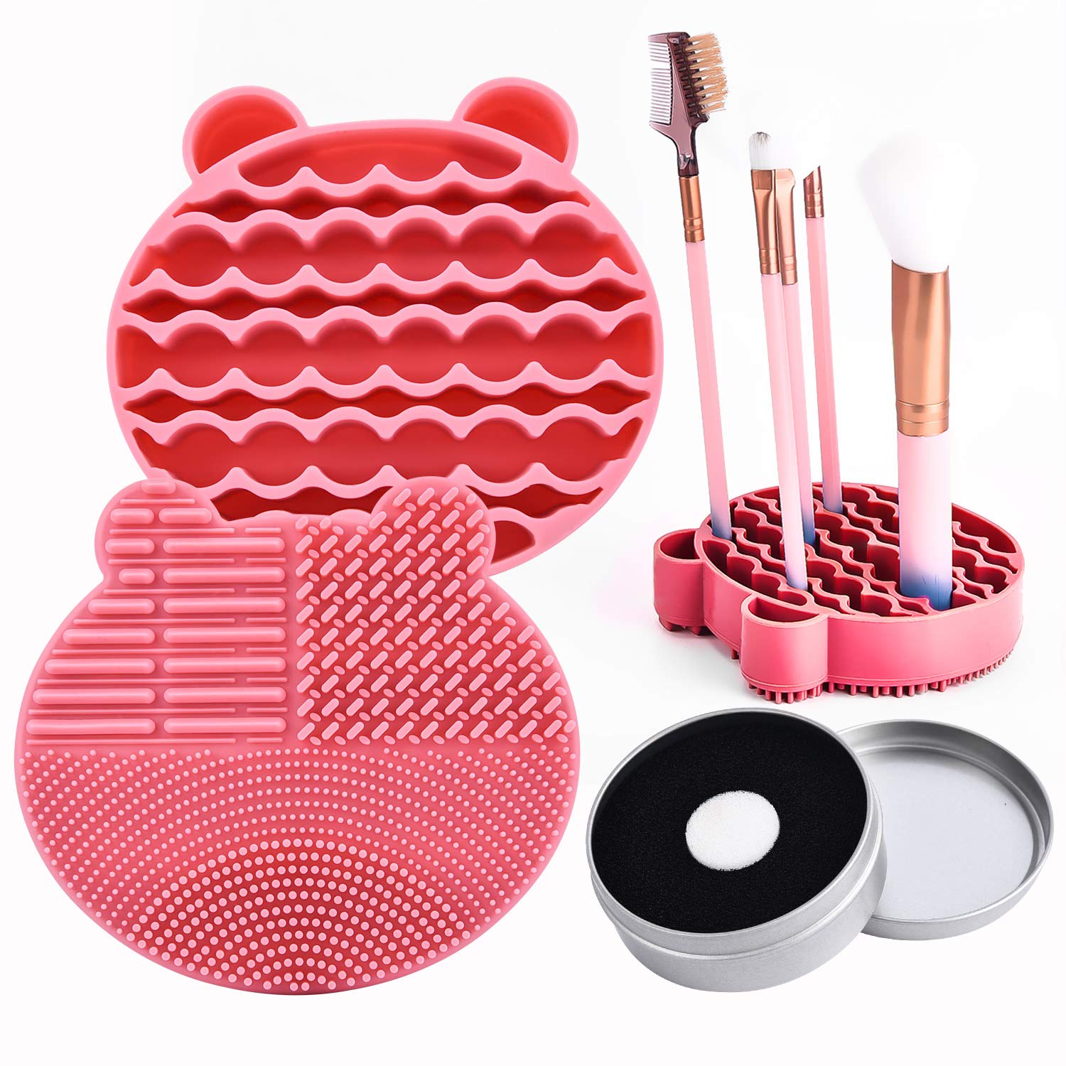 Silicon Makeup Brush Cleaning Mat with Brush Drying Holder Brush Cleaner Mat Portable Bear Shaped Co