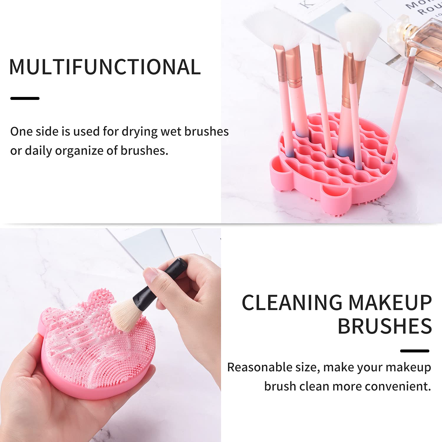 Silicon Makeup Brush Cleaning Mat with Brush Drying Holder Brush Cleaner Mat Portable Bear Shaped Co