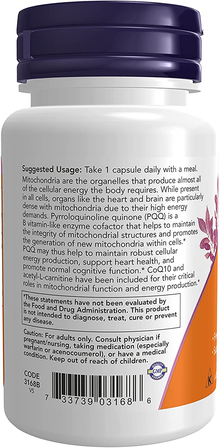 NOW Supplements, PQQ Energy, Free Radical Scavenger*, Cognitive Support*, 30 Veg Capsules