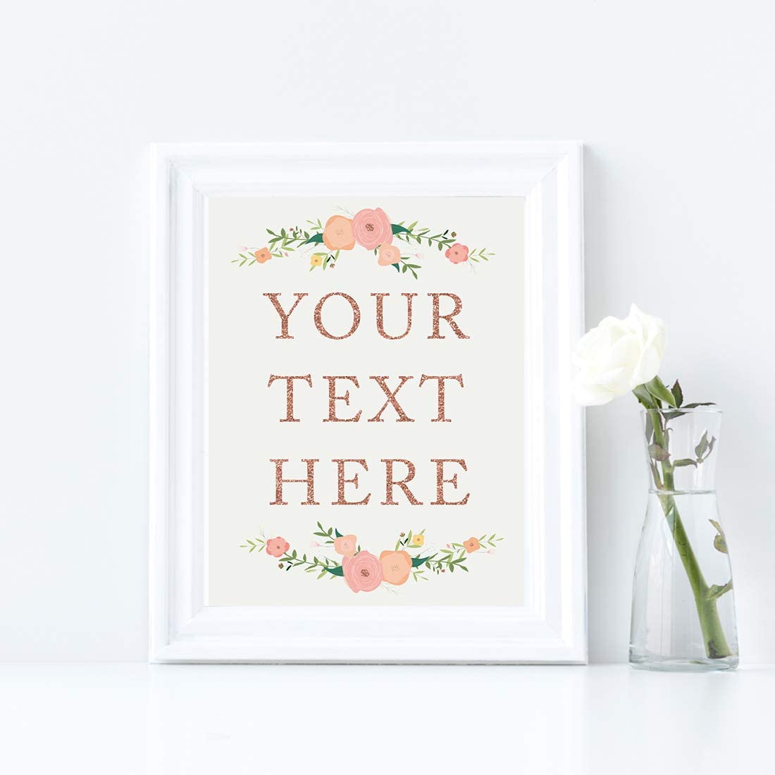 Andaz Press Fully Personalized Wedding Party Signs, Faux Rose Gold Glitter with Florals, 8.5x11-inch