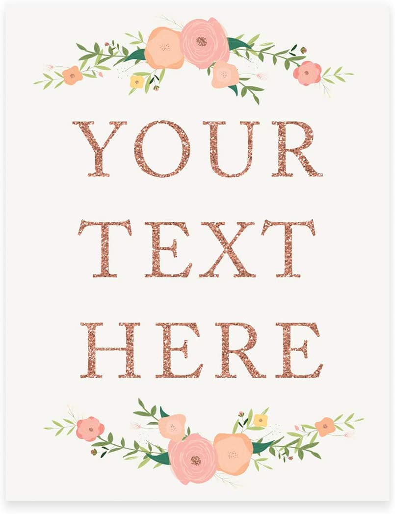 Andaz Press Fully Personalized Wedding Party Signs, Faux Rose Gold Glitter with Florals, 8.5x11-inch