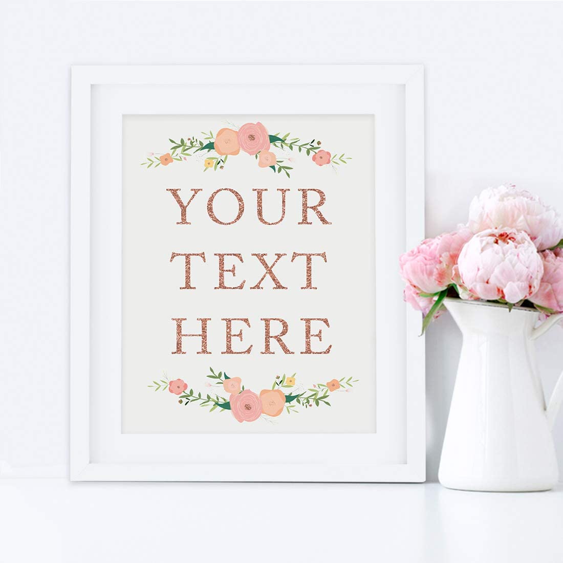 Andaz Press Fully Personalized Wedding Party Signs, Faux Rose Gold Glitter with Florals, 8.5x11-inch