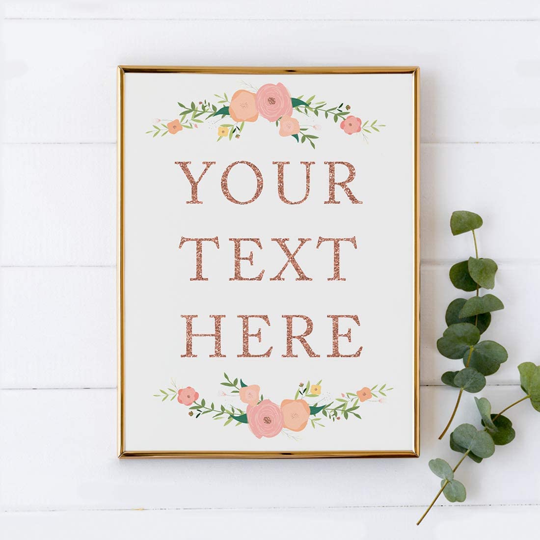 Andaz Press Fully Personalized Wedding Party Signs, Faux Rose Gold Glitter with Florals, 8.5x11-inch