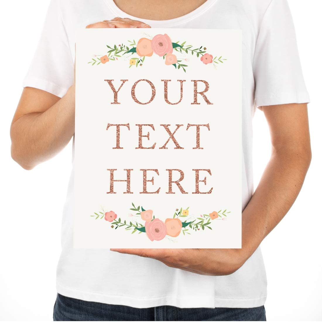 Andaz Press Fully Personalized Wedding Party Signs, Faux Rose Gold Glitter with Florals, 8.5x11-inch