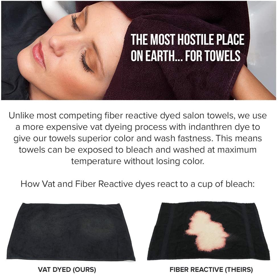 Arkwright LLC Bleach Safe Salon Towels Pack of 12 (16x28 inch, Black) - 100% Cotton Bleach Proof, Bl