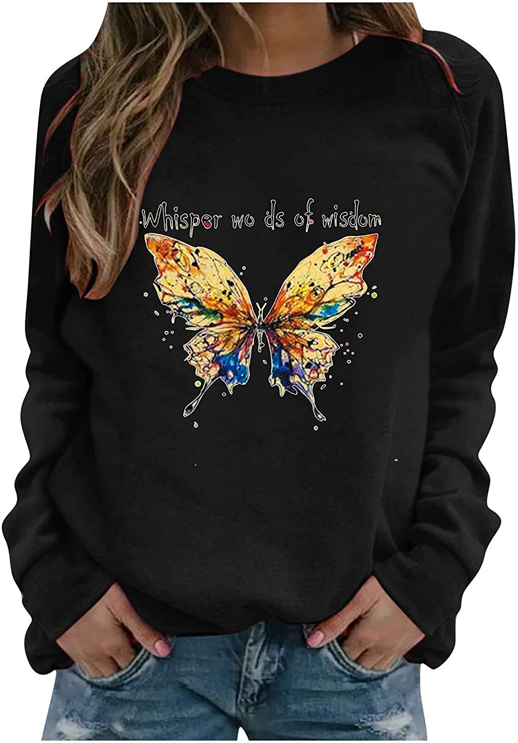 HHoo88 Sweatshirts for Womens Long Sleeves Sweat Shirts Casual Funny Printed Crewneck Pullover T-Shi