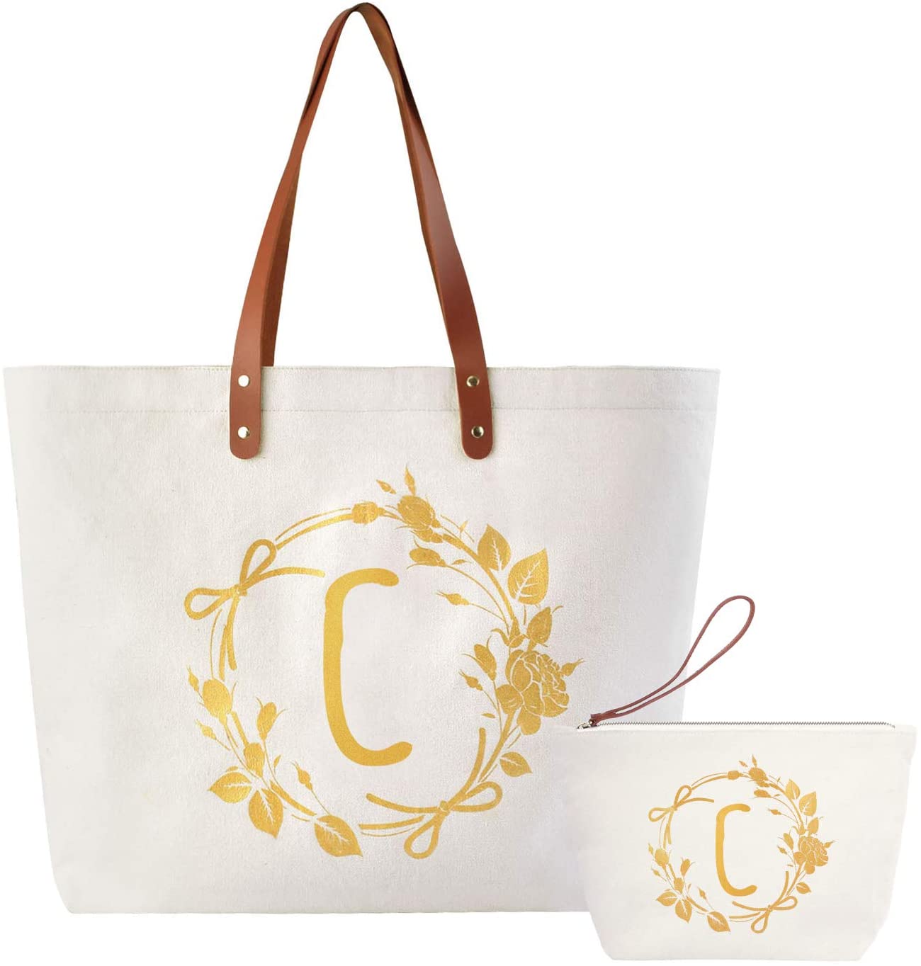ElegantPark Monogrammed Gifts for Women C Initial Tote Bag Personalized Makeup Bag Wedding Gifts Bir