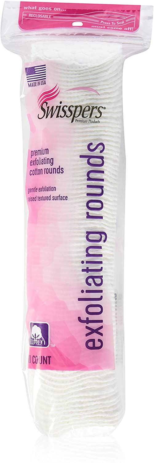 Swisspers Premium Exfoliating Rounds, 2 Distinct Raised Textured Surface, Cotton Facial Pads, 80 Cou