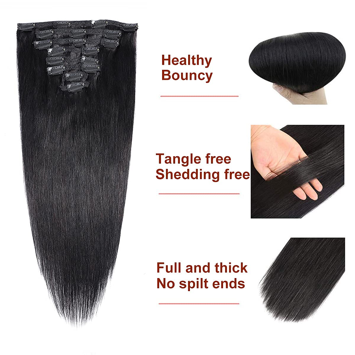 Clip in Human Hair Extensions for Black Women Brazilian Virgin Remy Hair Soft Silky Straight Clip in