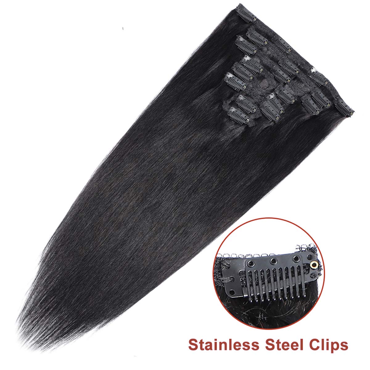 Clip in Human Hair Extensions for Black Women Brazilian Virgin Remy Hair Soft Silky Straight Clip in