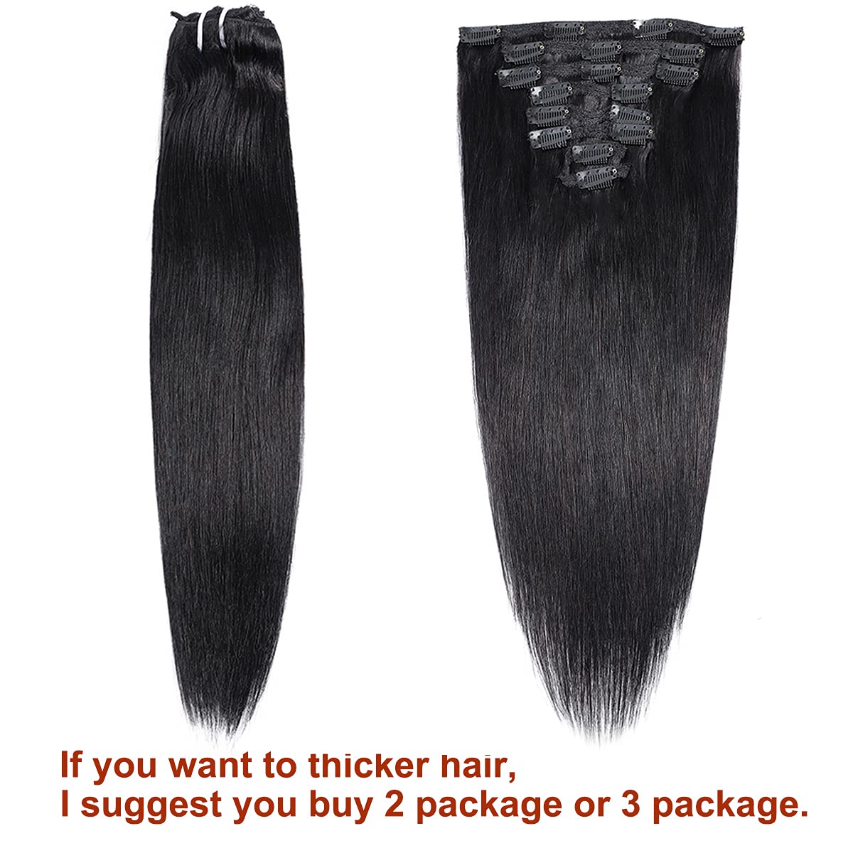 Clip in Human Hair Extensions for Black Women Brazilian Virgin Remy Hair Soft Silky Straight Clip in