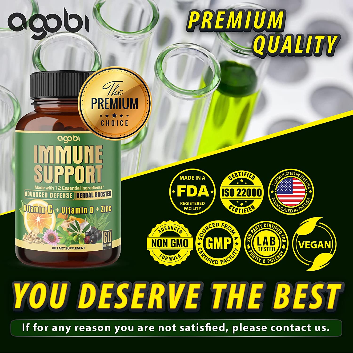 agobi 12in1 Healthy Immune Support Supplement with Extract Elderberry, Turmeric, Ginger, Olive, Echi