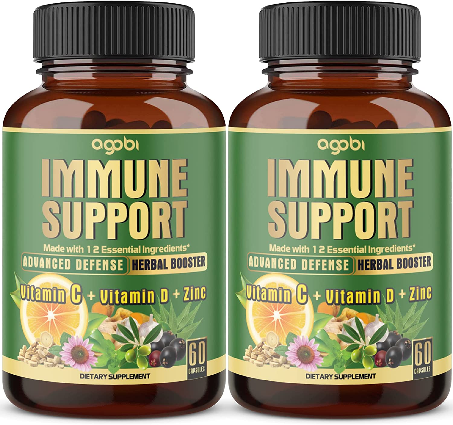 agobi 12in1 Healthy Immune Support Supplement with Extract Elderberry, Turmeric, Ginger, Olive, Echi