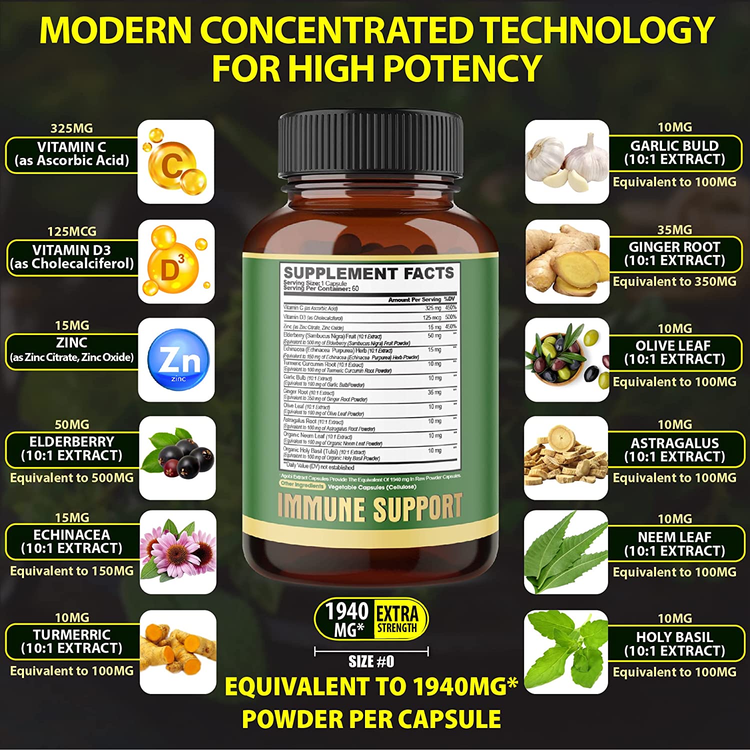 agobi 12in1 Healthy Immune Support Supplement with Extract Elderberry, Turmeric, Ginger, Olive, Echi