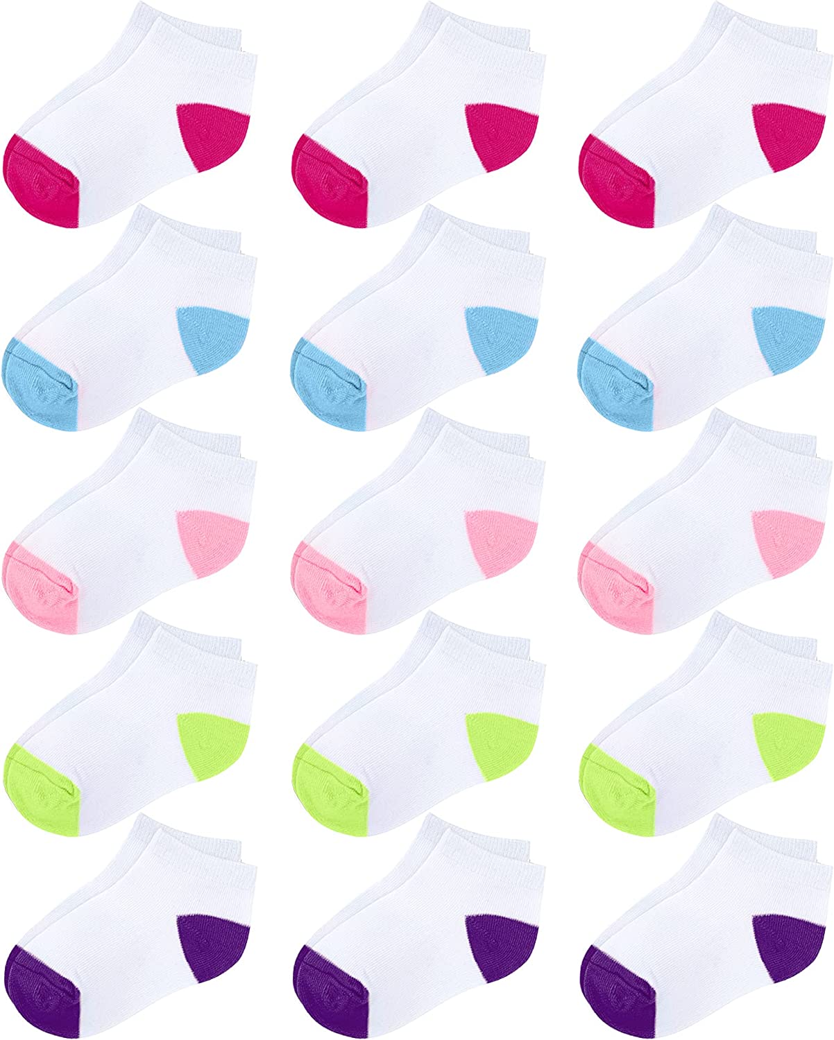 Auranso 15 Pairs Toddler Low Cut Half Cushion Socks Kids Boys Girls Athletic Ankle Socks