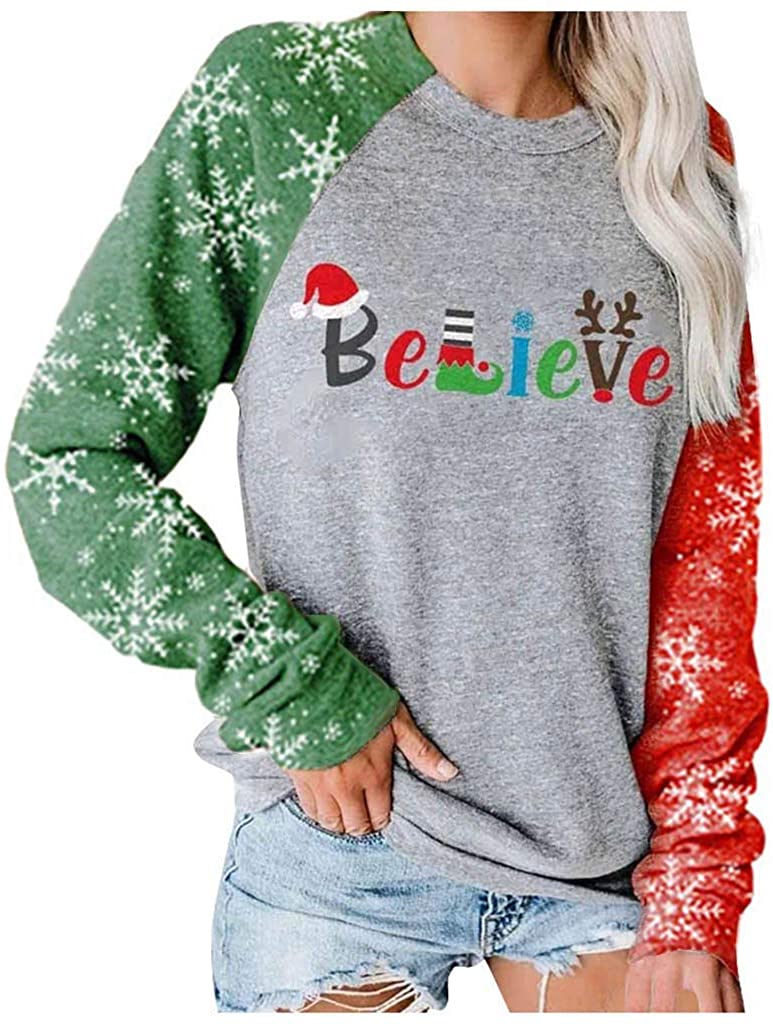 Dosoop Merry Christmas Color Block Blouse Women