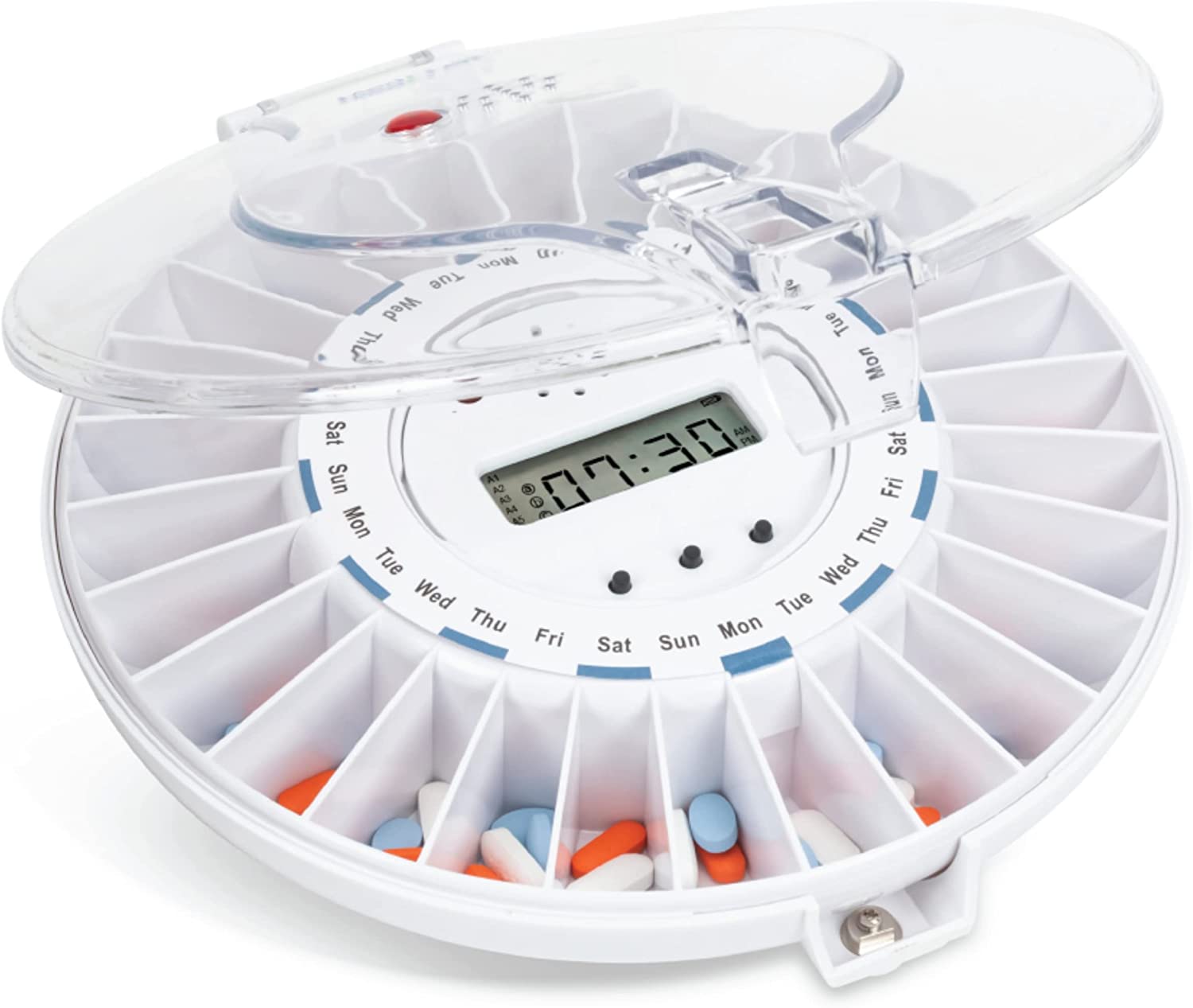 Med-E-Lert Medication Dispenser with Automatic Lock Box 28 Sealed Pill Compartments (Clear Lid)