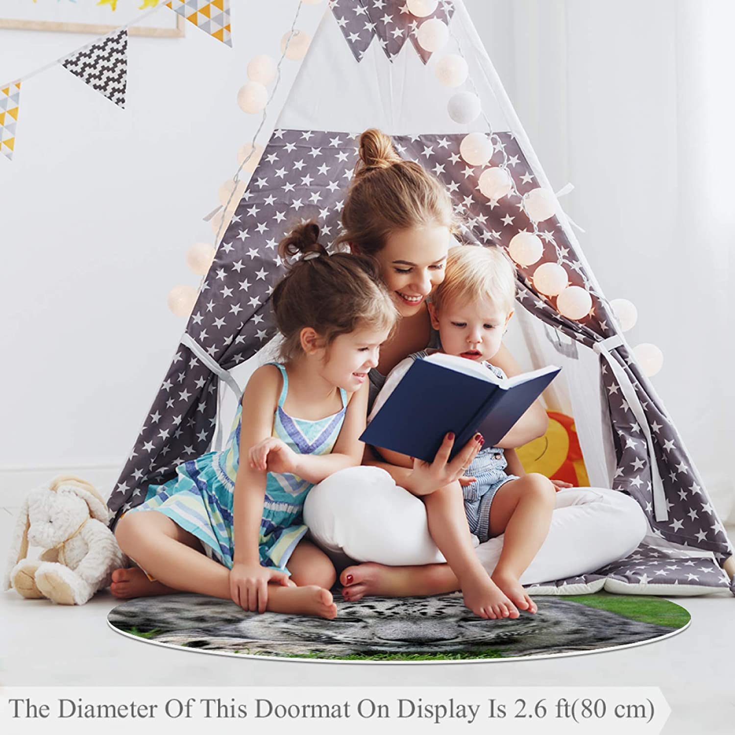 Leopard Grass Area Rug Soft Comfy Round Carpet Bathroom Living Room Non Slip pad for Room Decorate 3