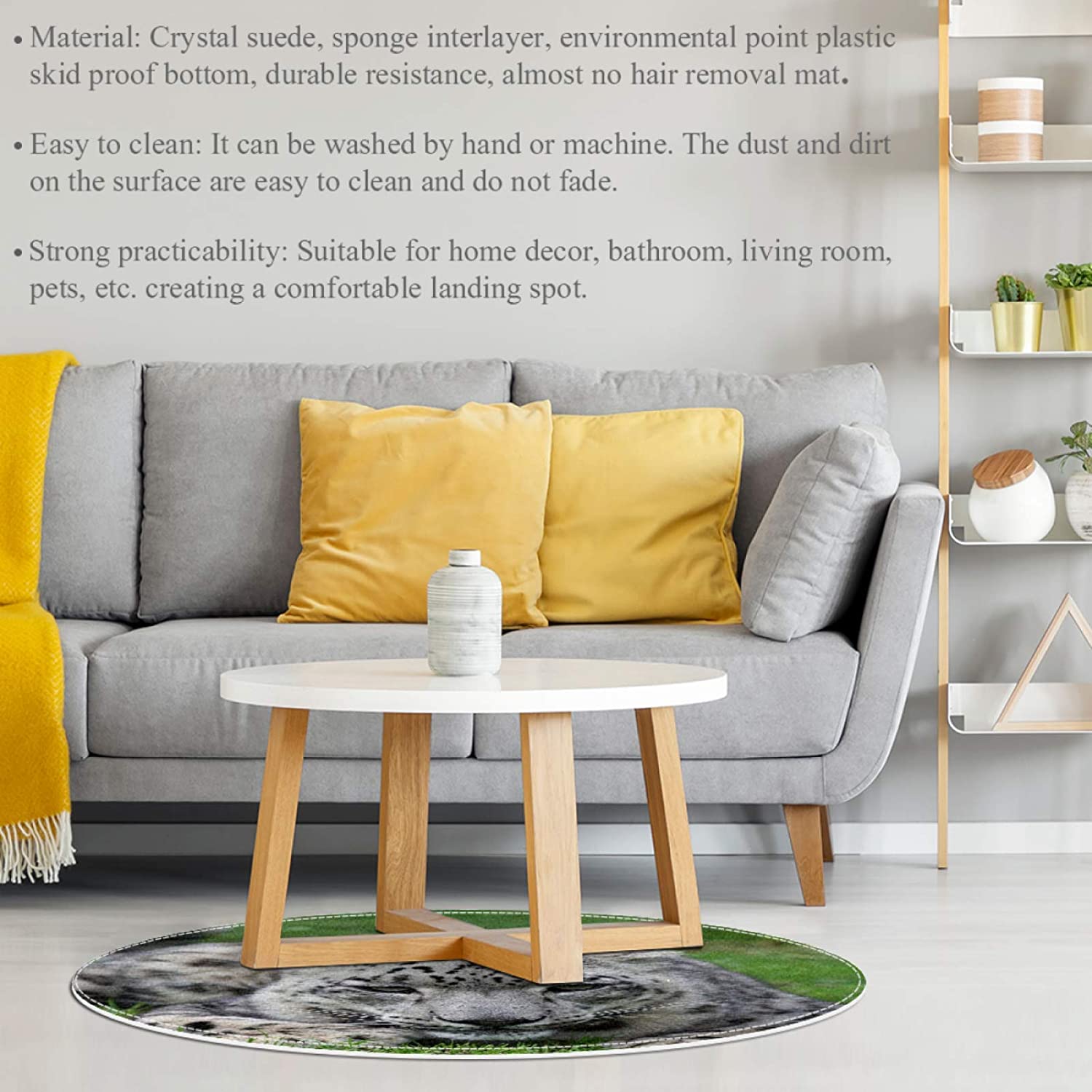 Leopard Grass Area Rug Soft Comfy Round Carpet Bathroom Living Room Non Slip pad for Room Decorate 3