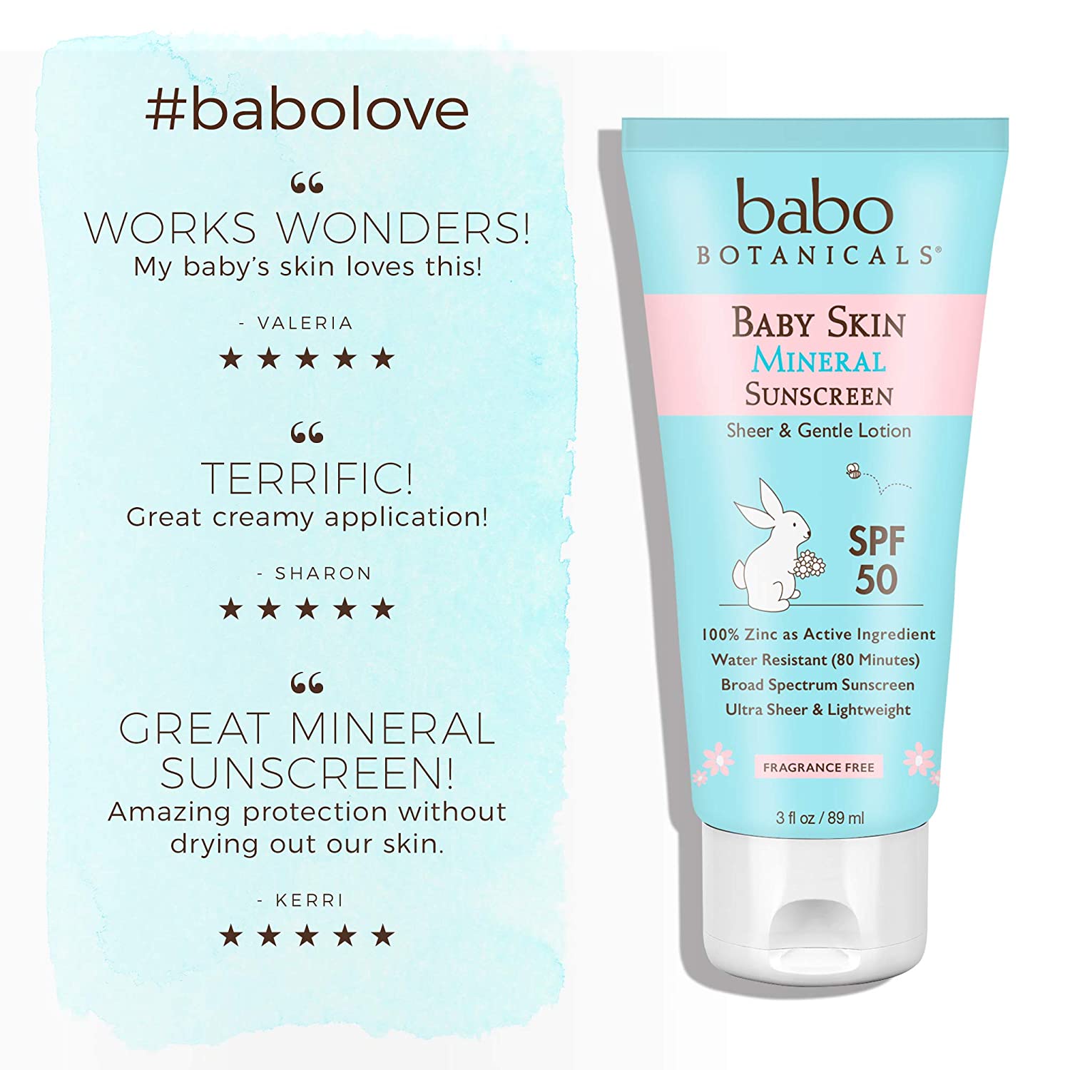Babo Botanicals Baby Skin Mineral Sunscreen Lotion SPF 50 Broad Spectrum - with 100% Zinc Oxide Acti