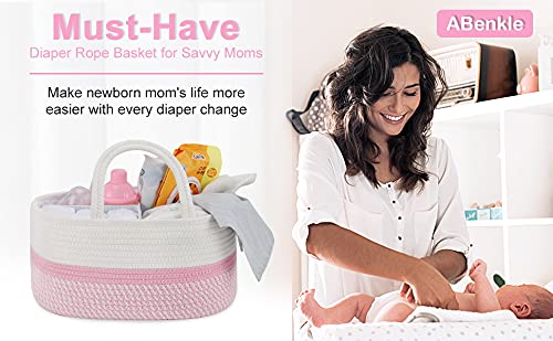 ABenkle Baby Diaper Caddy Organizer, Cotton Rope Nursery Storage Bin Basket for Changing Table and C