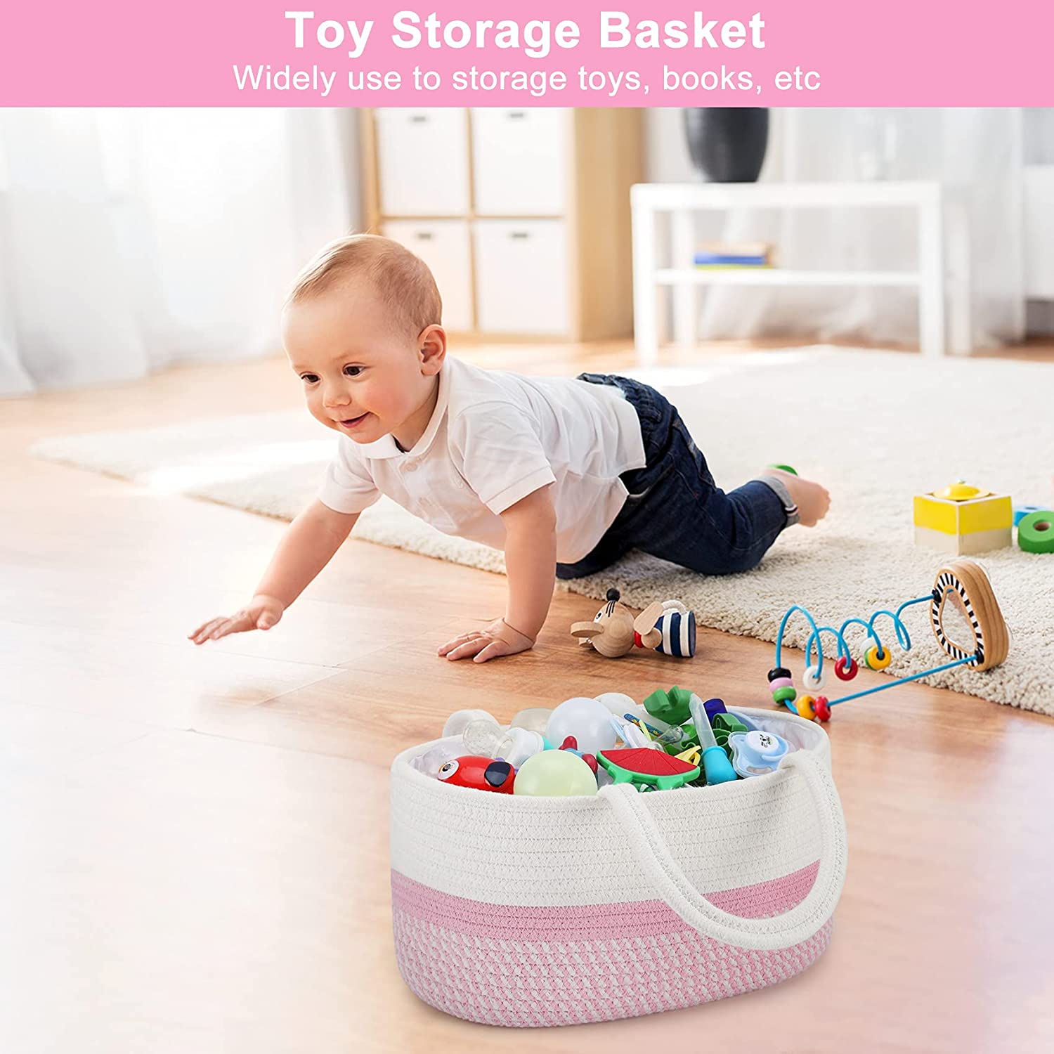 ABenkle Baby Diaper Caddy Organizer, Cotton Rope Nursery Storage Bin Basket for Changing Table and C