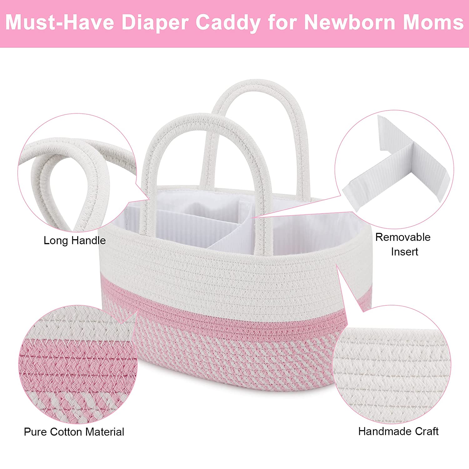 ABenkle Baby Diaper Caddy Organizer, Cotton Rope Nursery Storage Bin Basket for Changing Table and C