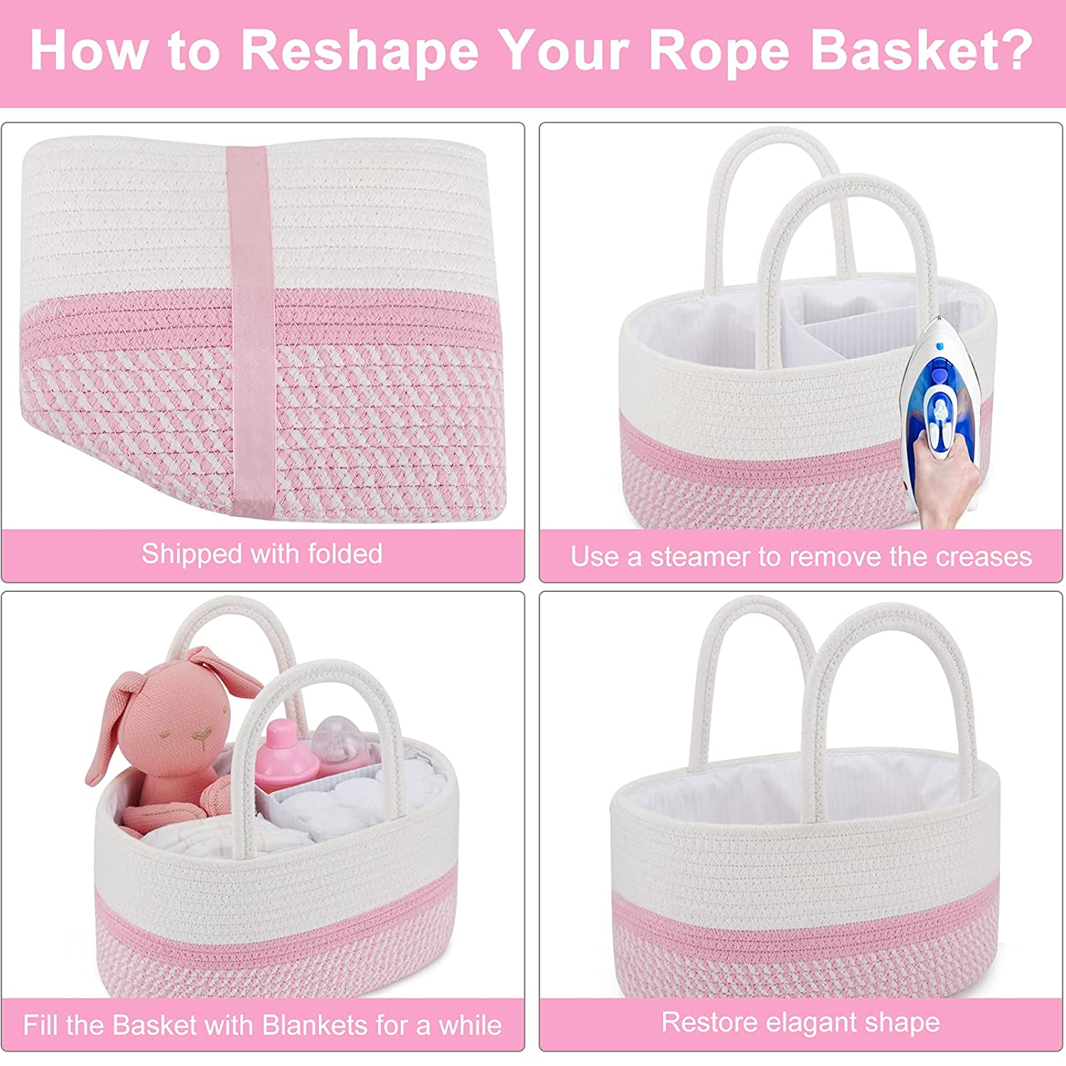 ABenkle Baby Diaper Caddy Organizer, Cotton Rope Nursery Storage Bin Basket for Changing Table and C