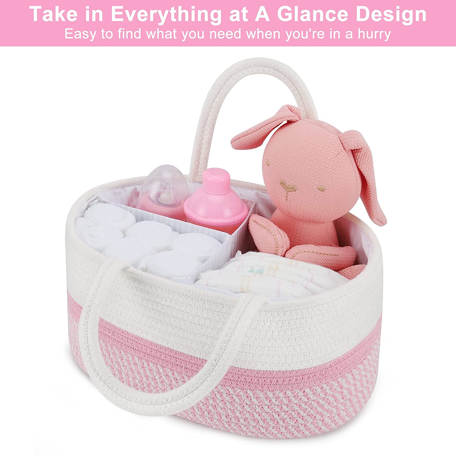 ABenkle Baby Diaper Caddy Organizer, Cotton Rope Nursery Storage Bin Basket for Changing Table and C