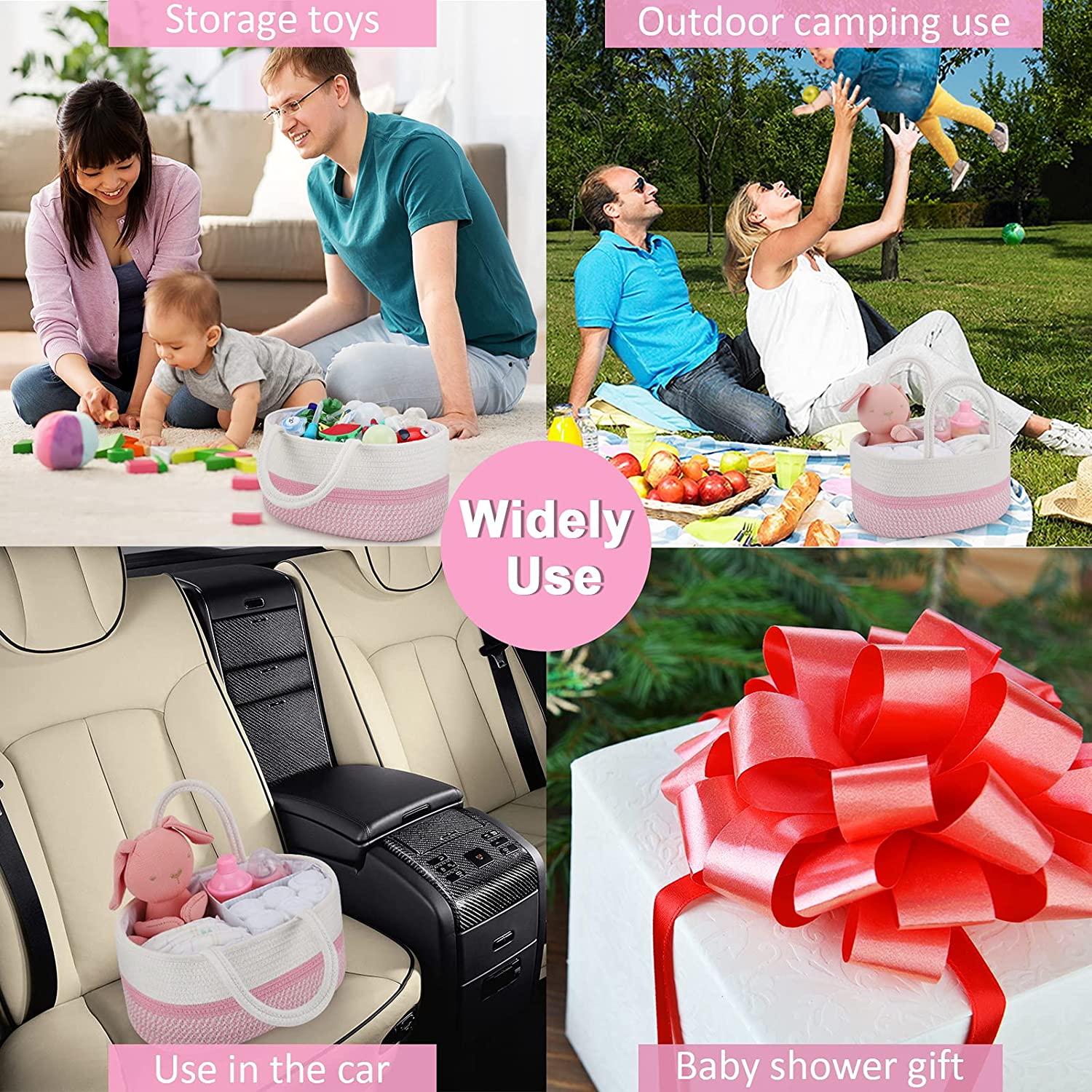 ABenkle Baby Diaper Caddy Organizer, Cotton Rope Nursery Storage Bin Basket for Changing Table and C