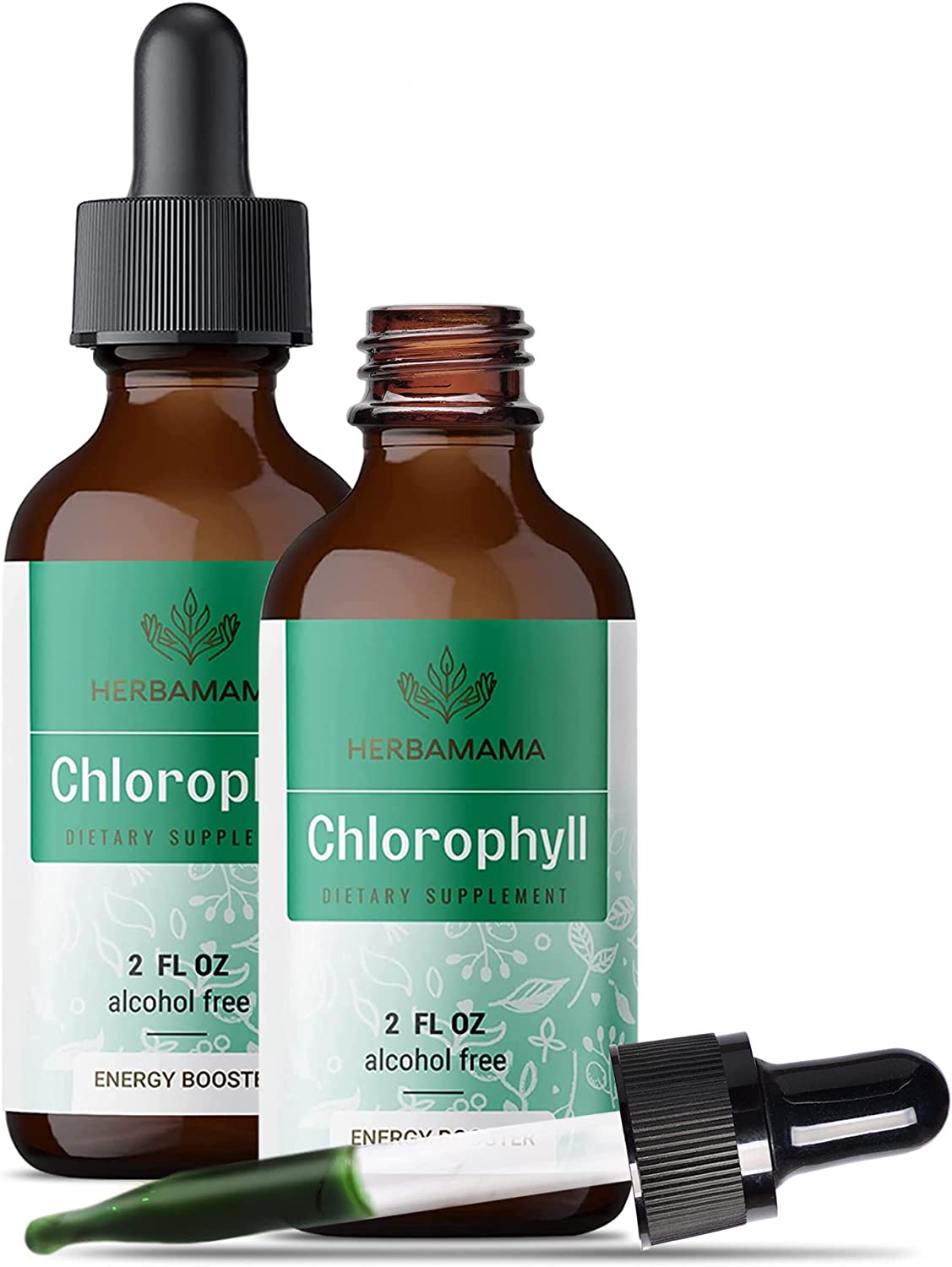 HERBAMAMA Chlorophyll Liquid Drops - Energy Booster, Digestion & Immune Support - Vegan Natural Supp