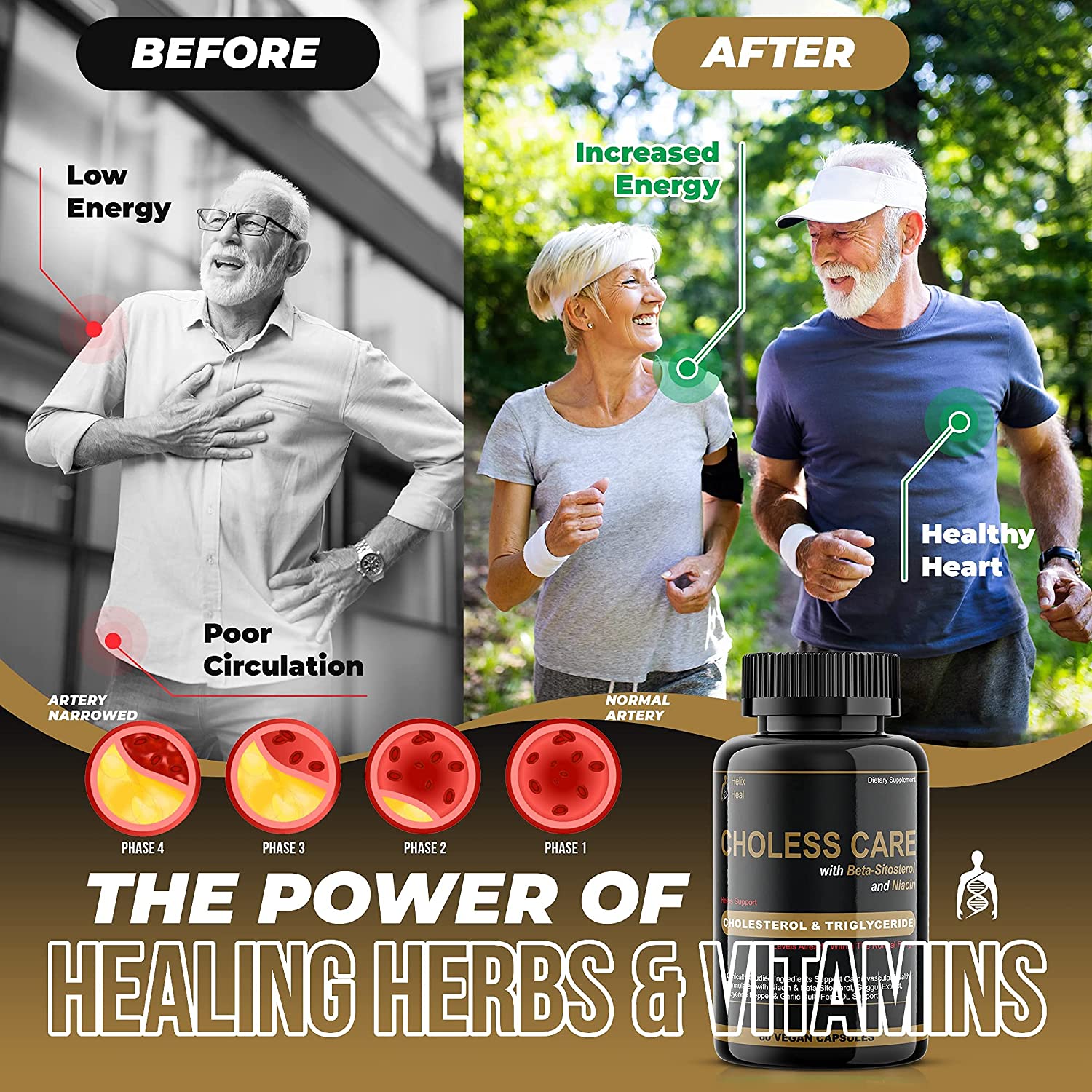 Lower Cholesterol Garlic Supplements Capsules - Organic & Odorless for Heart Health and Healthy HDL 