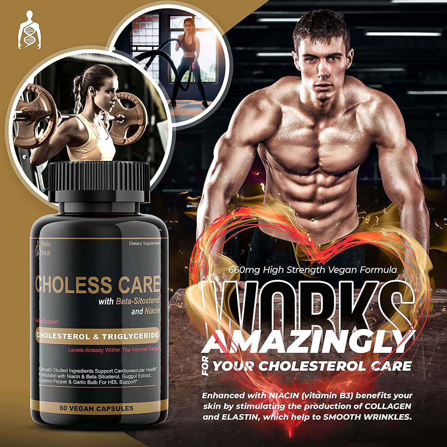 Lower Cholesterol Garlic Supplements Capsules - Organic & Odorless for Heart Health and Healthy HDL 