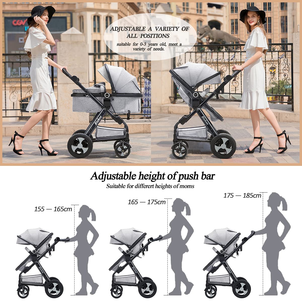 Blahoo Baby Stroller for Newborn, 2 in1 High Landscape Stroller, Foldable Aluminum Alloy Pushchair w