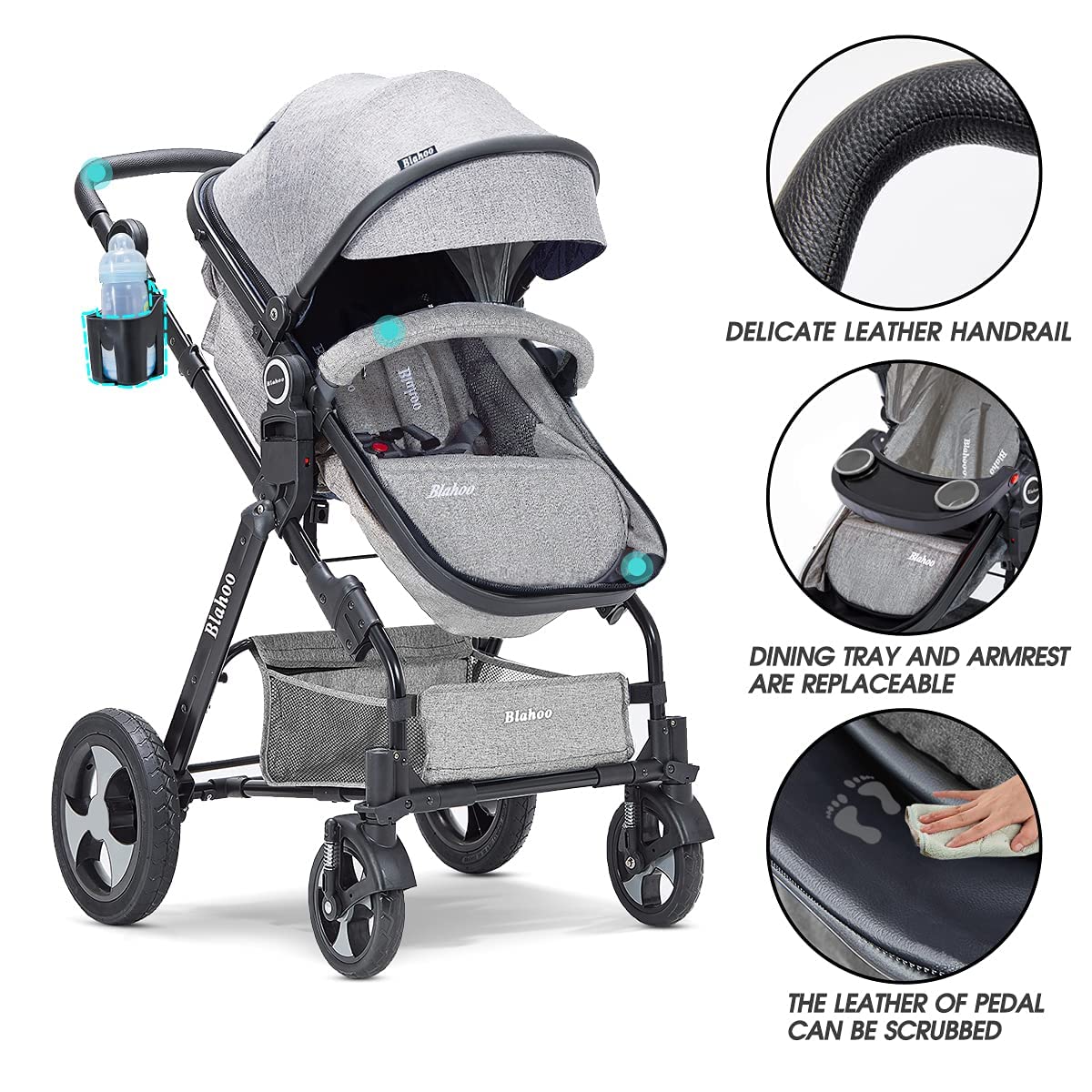 Blahoo Baby Stroller for Newborn, 2 in1 High Landscape Stroller, Foldable Aluminum Alloy Pushchair w