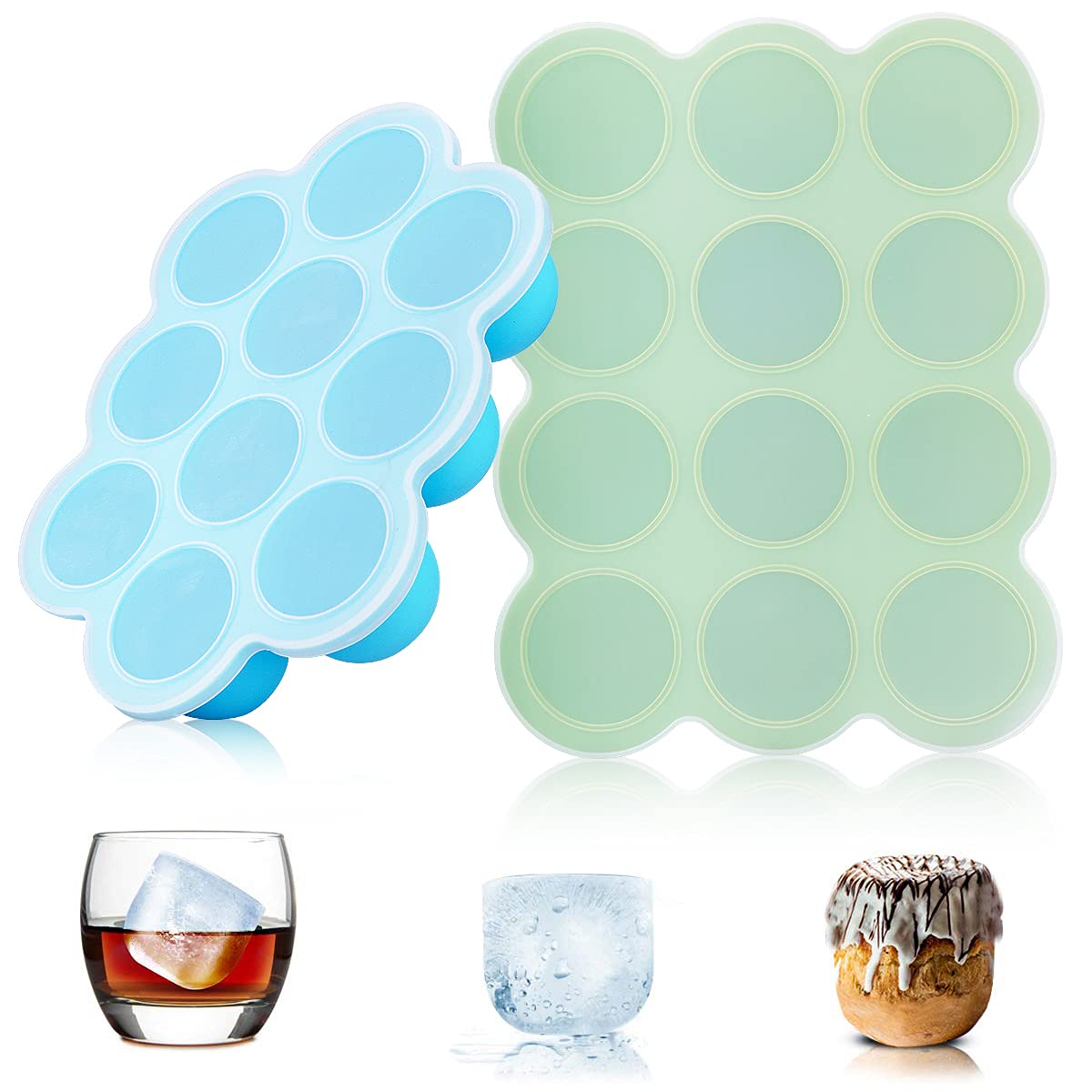 ZOUNICH Baby Food Storage Container 2 Packs, 10/12 Hole Silicone Baby Food Freezer Tray with Clip-on