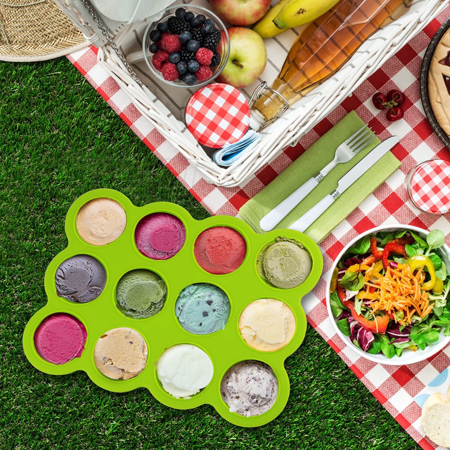 ZOUNICH Baby Food Storage Container 2 Packs, 10/12 Hole Silicone Baby Food Freezer Tray with Clip-on