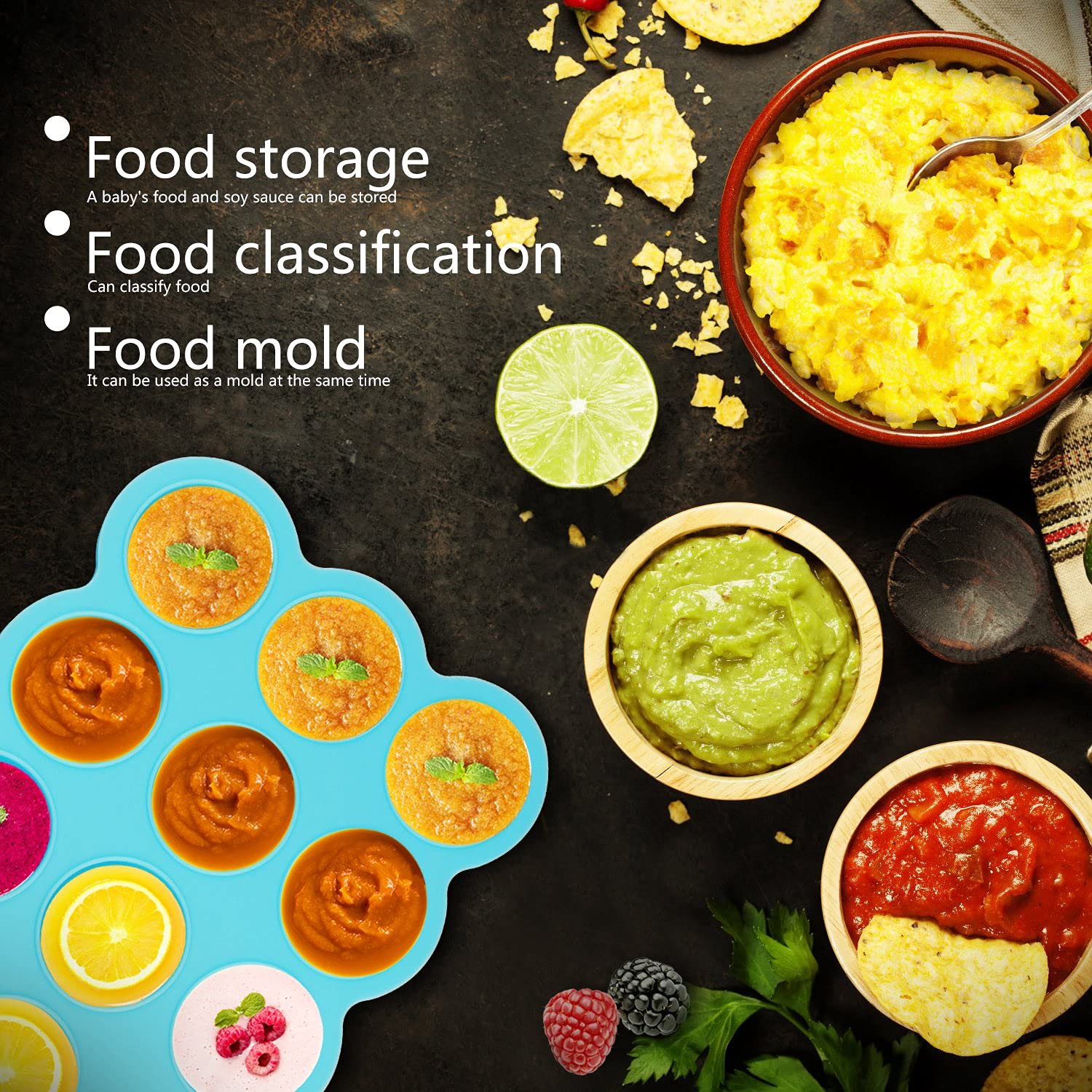 ZOUNICH Baby Food Storage Container 2 Packs, 10/12 Hole Silicone Baby Food Freezer Tray with Clip-on