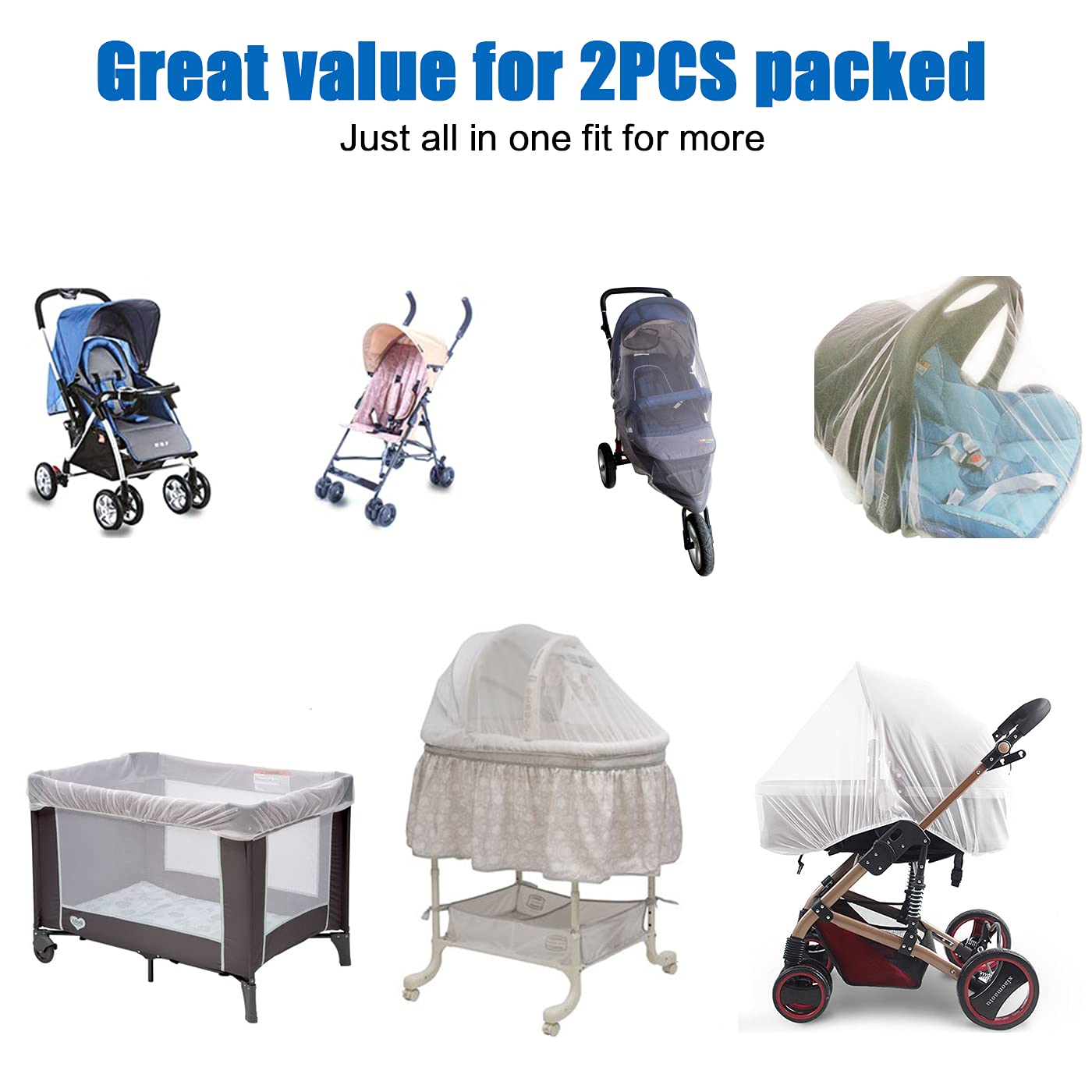 Mosquito Net for Stoller - Grey Sun Shade Protection Infant Stroller Mosquito Net and Car Seat - 2Pa