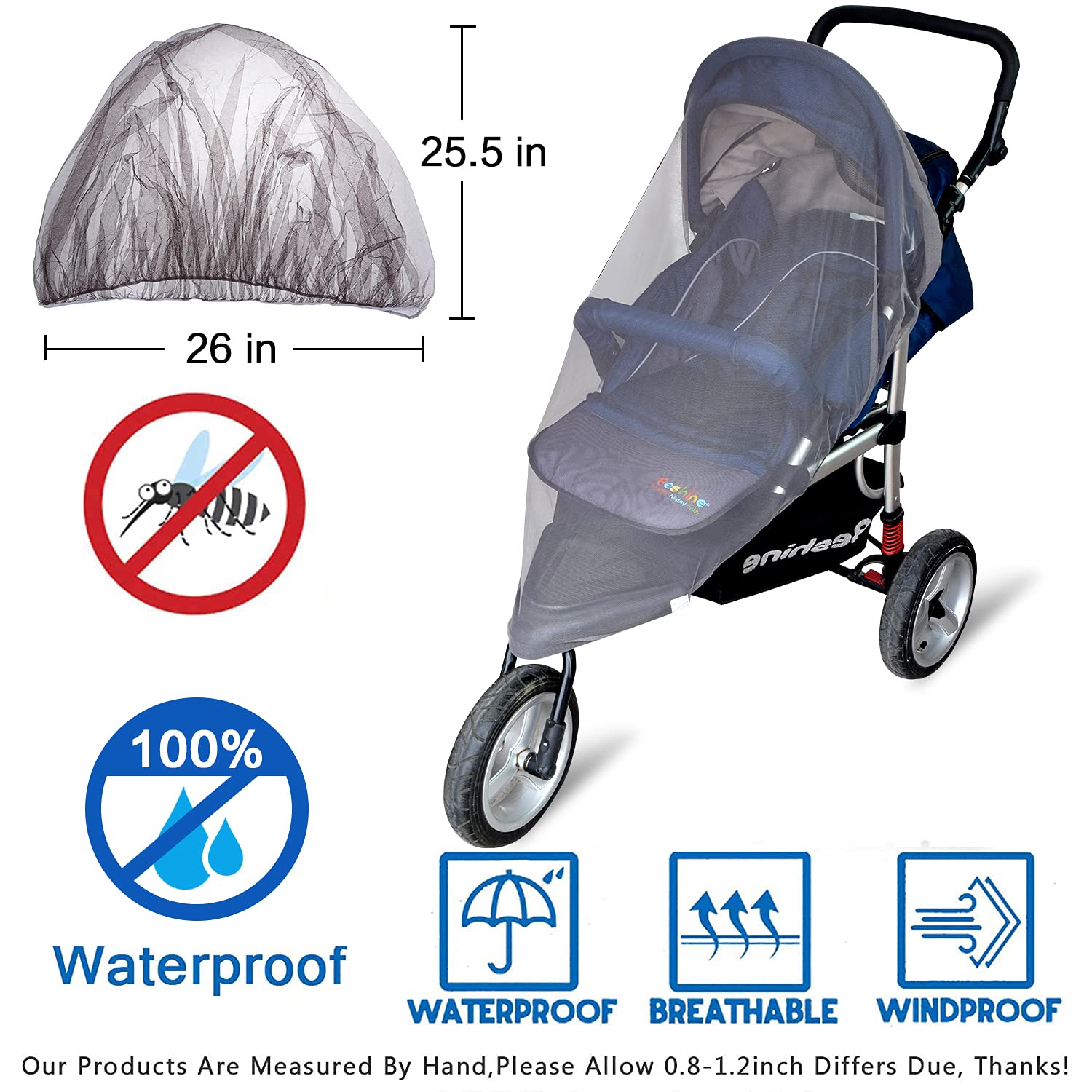 Mosquito Net for Stoller - Grey Sun Shade Protection Infant Stroller Mosquito Net and Car Seat - 2Pa