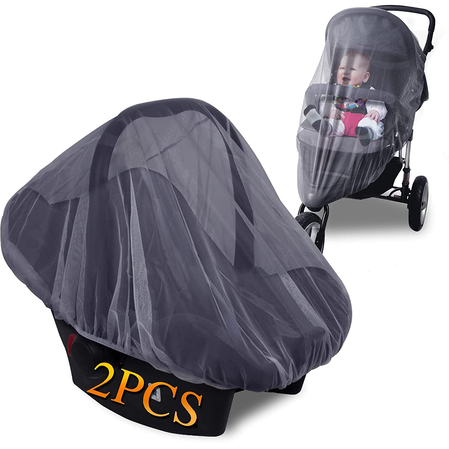 Mosquito Net for Stoller - Grey Sun Shade Protection Infant Stroller Mosquito Net and Car Seat - 2Pa