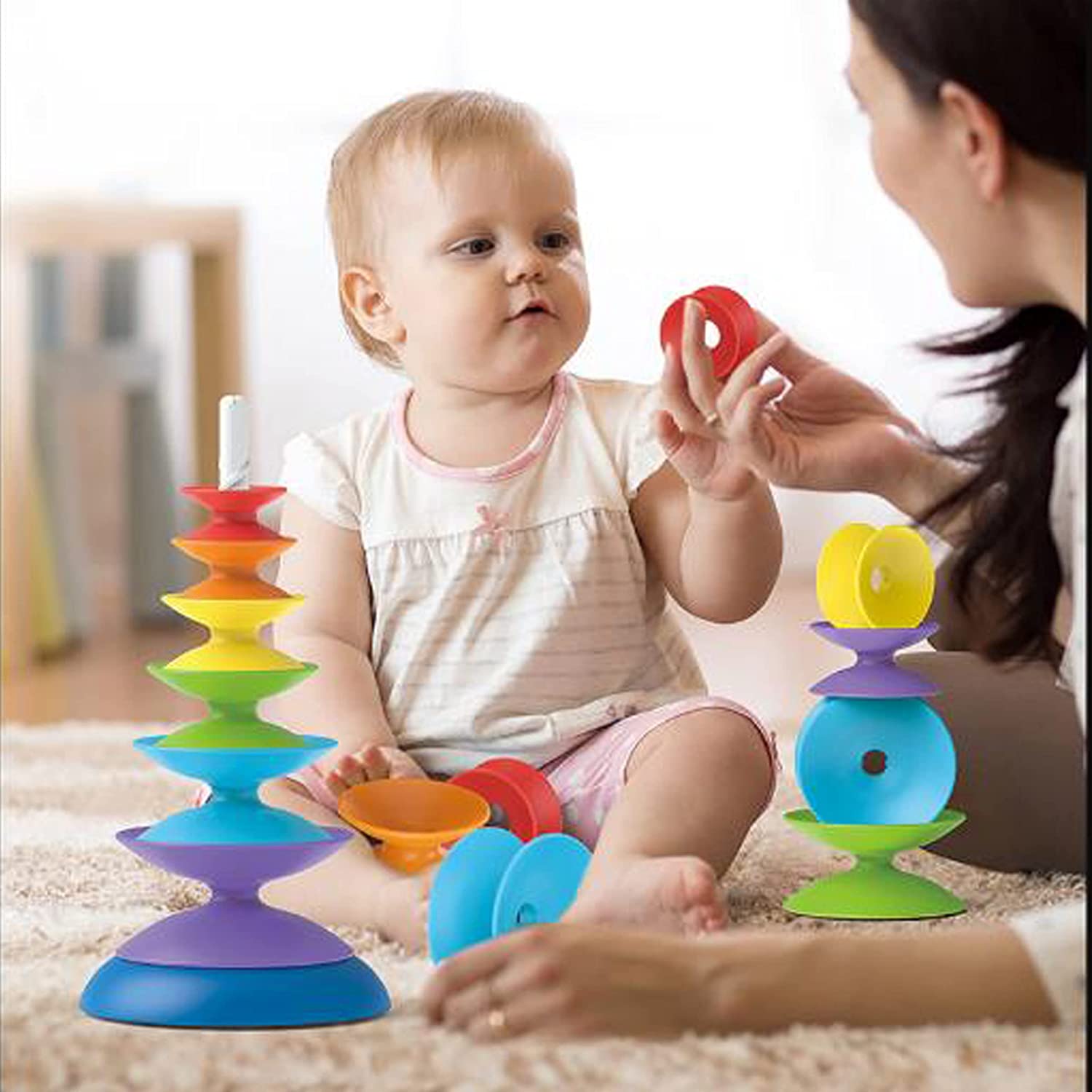 [VIPAMZ] Early Learning Stacking Toys for Kids, 7 pc. Set, Interactive Educational Stack Up and Spin