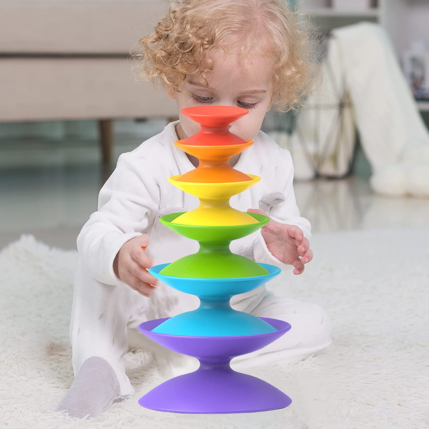 [VIPAMZ] Early Learning Stacking Toys for Kids, 7 pc. Set, Interactive Educational Stack Up and Spin