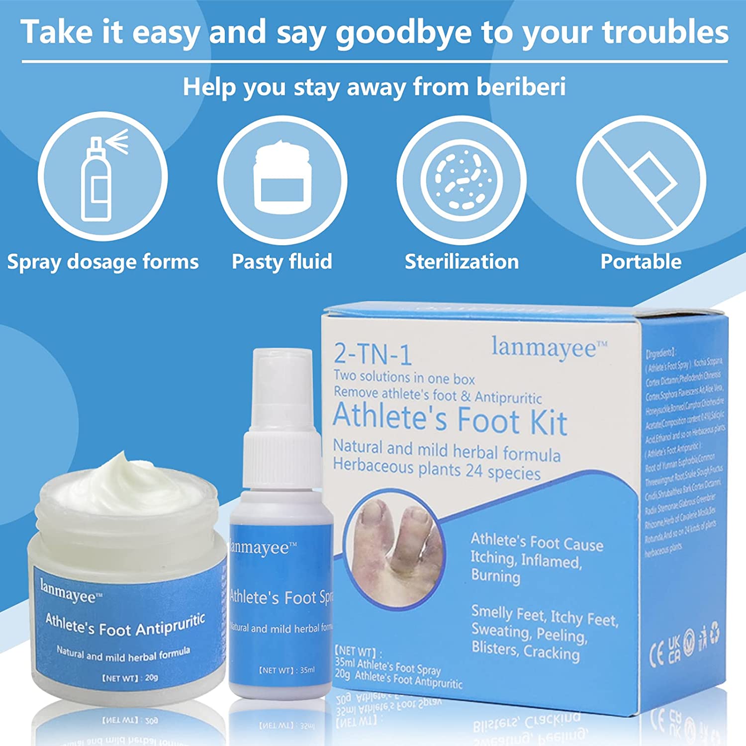 Lanmayee Atheletes Foot Treatment Kit,Athletes Foot Fungi Spray & Antipruritic.Inflamed, Burning,Sme