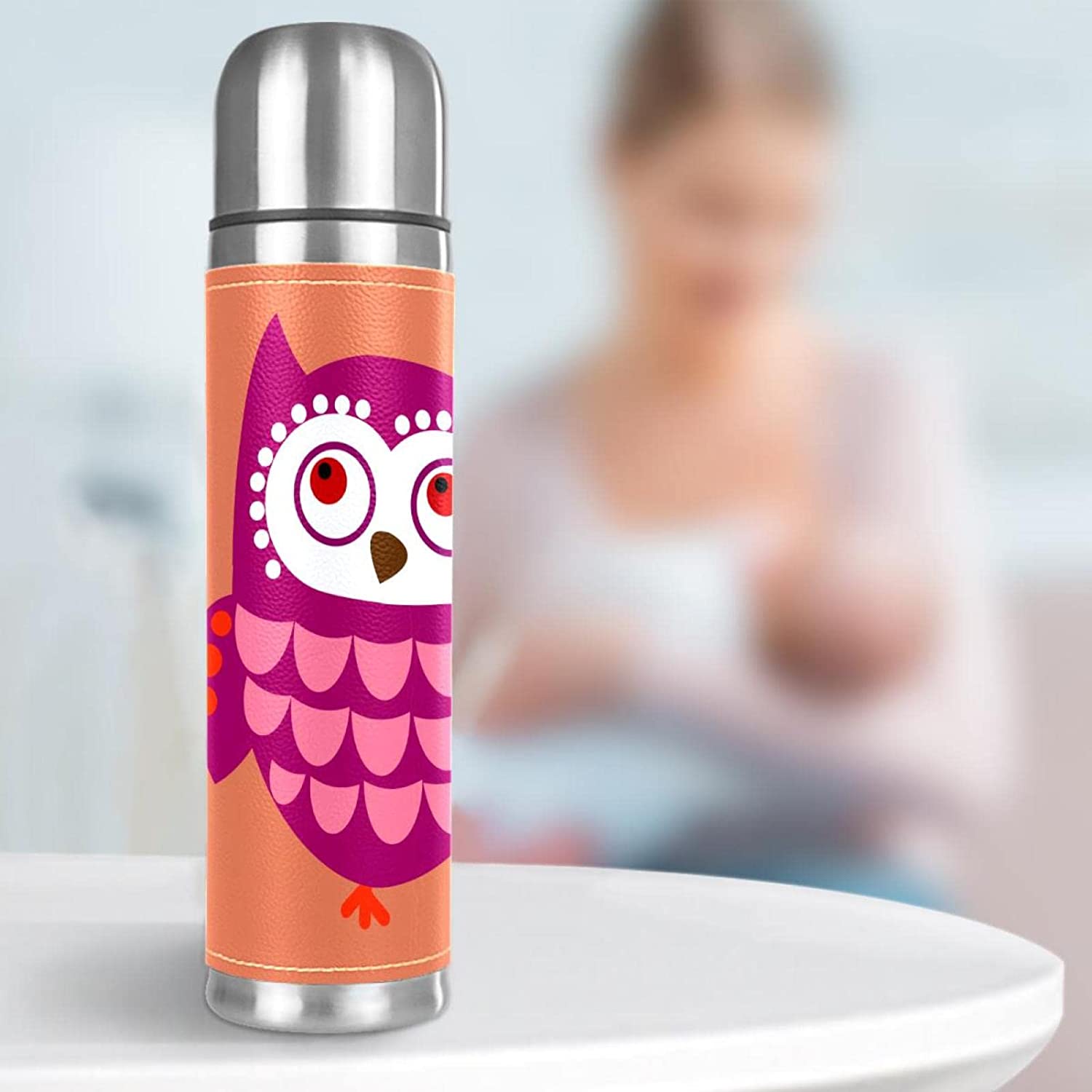 Cute Owl Sports Travel Leak Proof Water Cup Stainless Steel Vacuum Mug