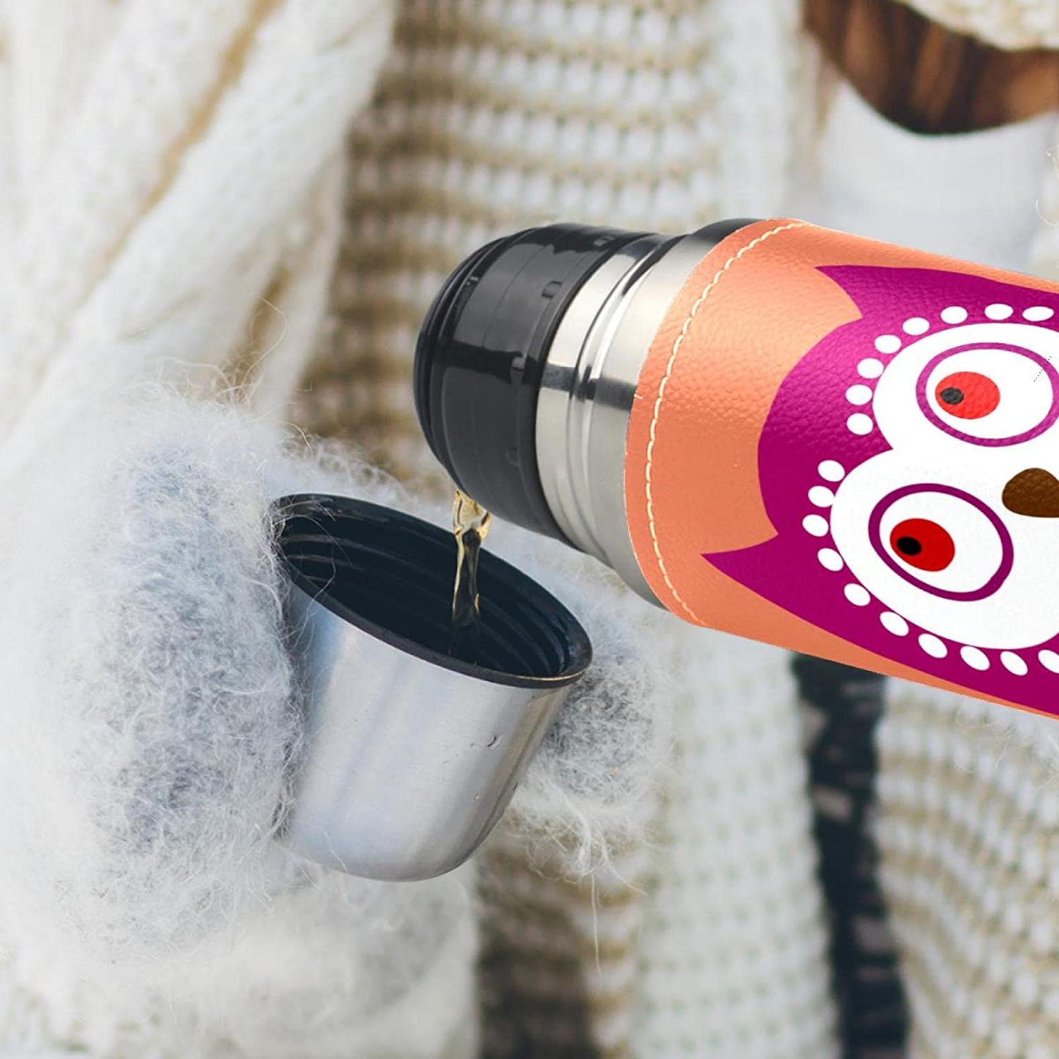 Cute Owl Sports Travel Leak Proof Water Cup Stainless Steel Vacuum Mug