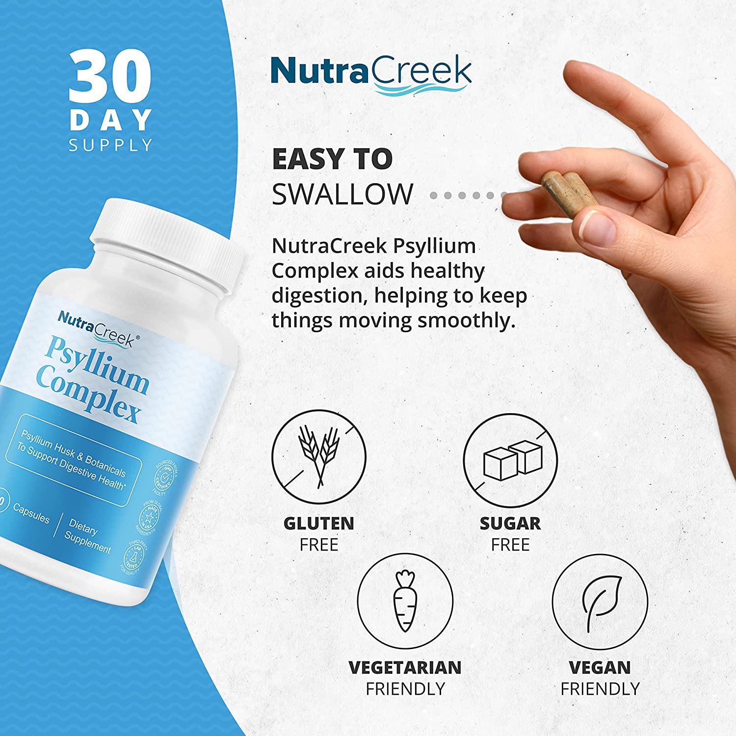 NutraCreek Psyllium Complex | 11-Ingredient Psyllium Husk Capsules with Psyllium Powder, Slippery El