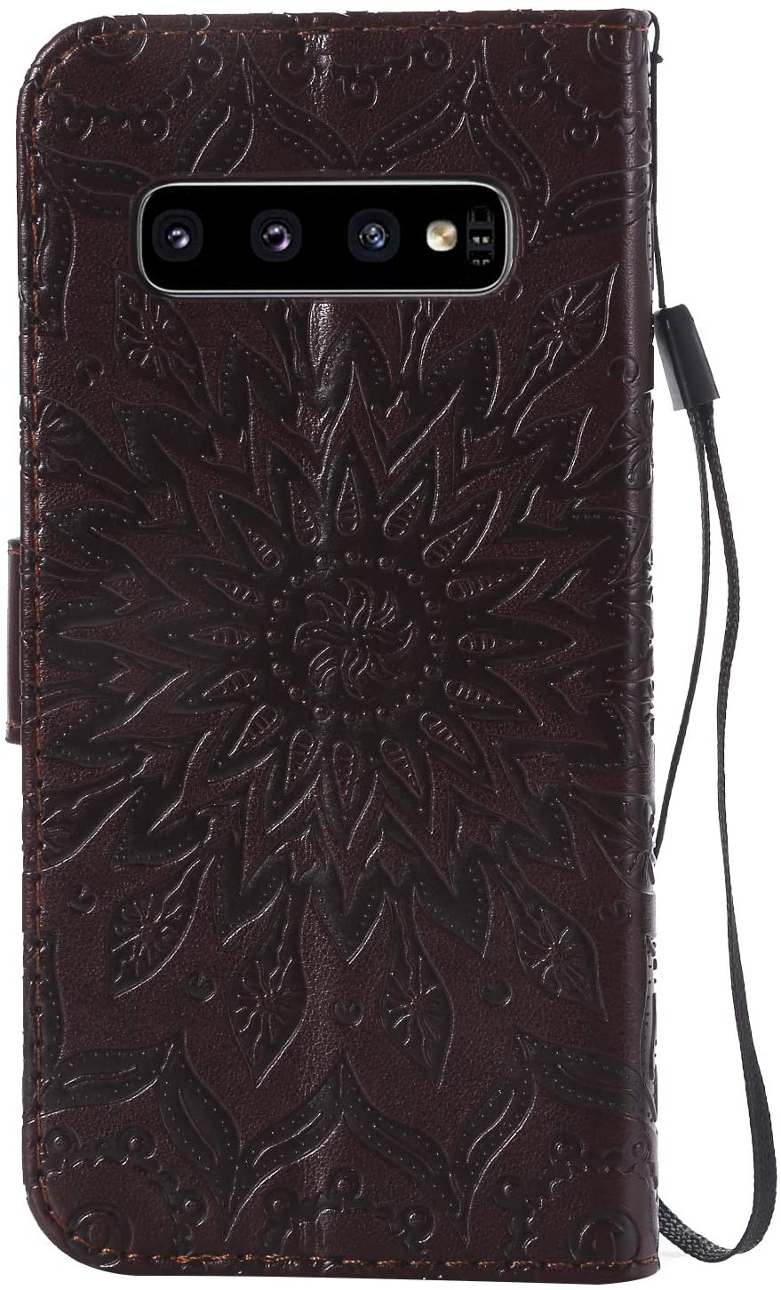 Cfrau Kickstand Wallet Case with Black Stylus for Samsung Galaxy S10,Retro Mandala Sunflower PU Leat