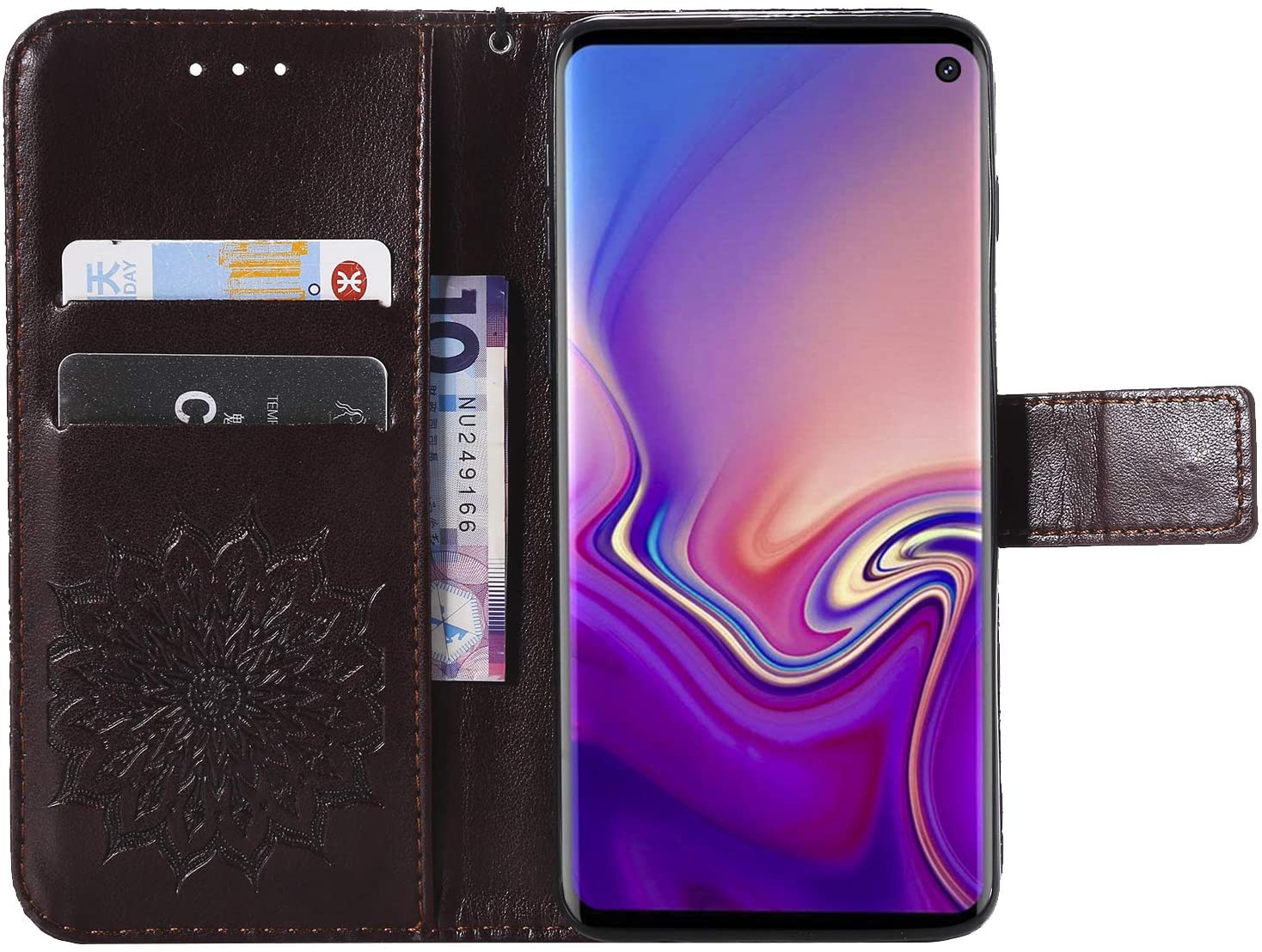 Cfrau Kickstand Wallet Case with Black Stylus for Samsung Galaxy S10,Retro Mandala Sunflower PU Leat